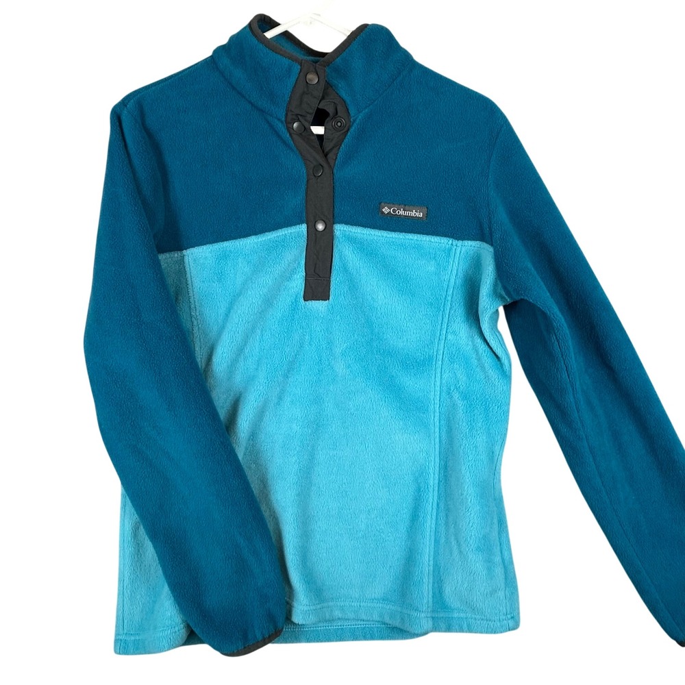 Columbia Colorblock Fleece Pullover Snap Neck Jacket Teal Blue‎ Women's Medium